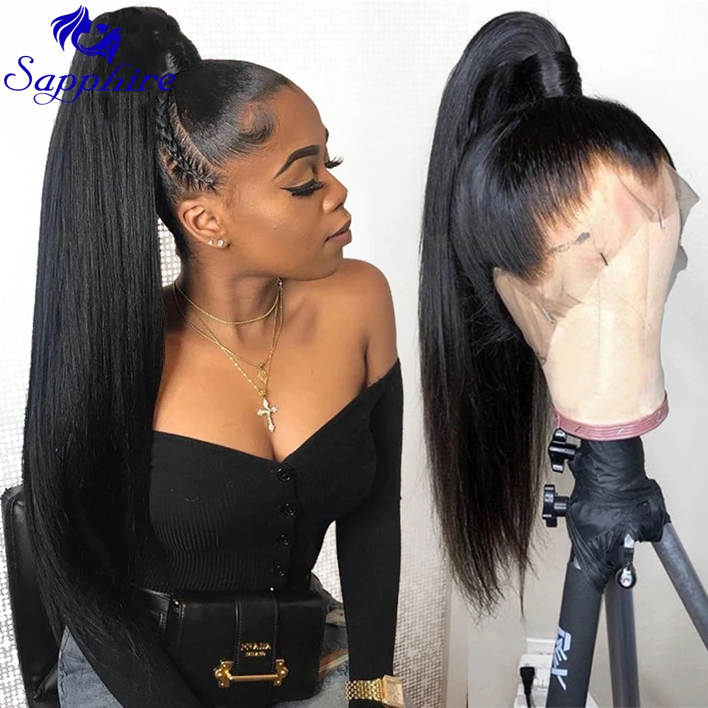 Сапфировые прямые перуанские предварительно выщипанные парики на полной сетке