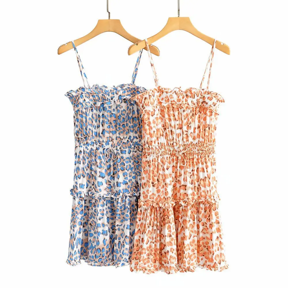 

Europe And America Women's Dress 2020 Spring New Style Pink Leopord Pattern Printed Strapped Dress Dress 104