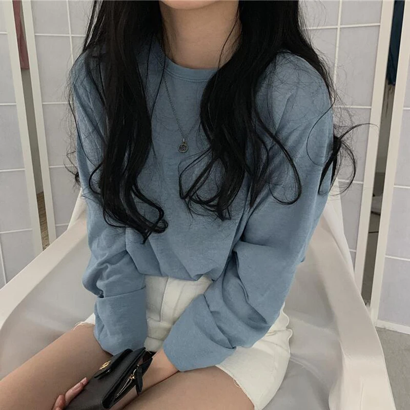 

New 2020 Women Autumn Winter T-shirt Solid Bottoming Basic Fashionable Minimalist Style Wild Lady Oversize Tops s CL691