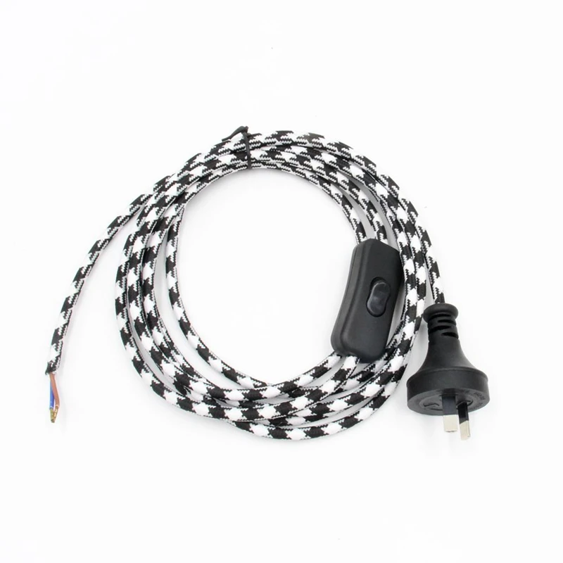 220 В AU Plug шнур питания с линейным выключателем текстильный кабель Электрический удлинитель - Цвет: Houndstooth