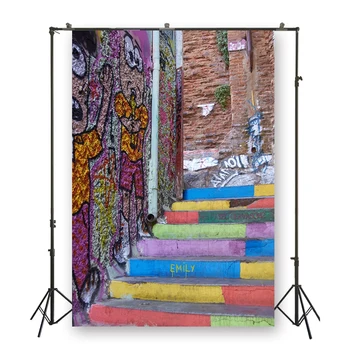 

HUAYI Colorful graffiti stairs photography backdrop hip hop party photo decorations adult portrait photo booth shooting D-5700