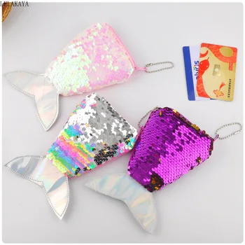 

Women Beauty Sequin Coin Purse Cartoon Fish Tail Laser Colorful Purses Bags Baby Girl Mermaid Pouch Kids Wallet Keychain Packet