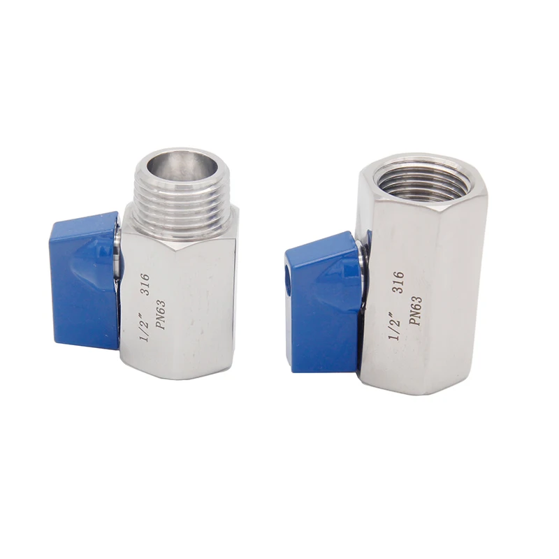 Mini válvulas de bola de acero inoxidable 1/2 BSP, 316 ", 1000 PSI (WOG) PN63 FxF o MxF