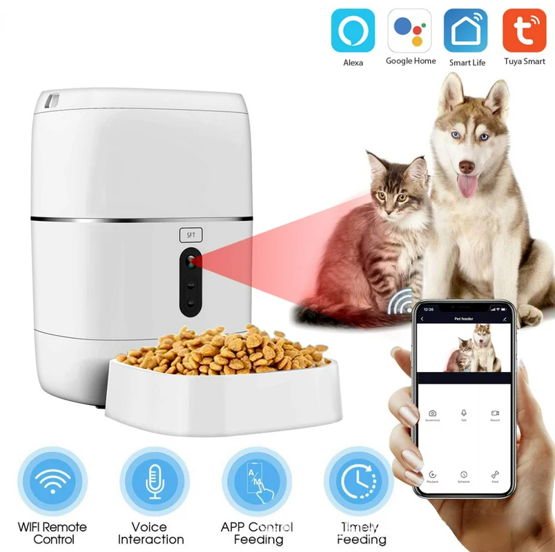 TUYA Smart Pet Feeder with Camera and Two-way Audio-Remote Control Feeding WIFI Connect APP Phone for Dogs Cats Night Vision | Электроника
