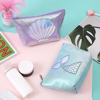 

Fashion Retro Cosmetic Fish tail angel wings Bag Zipper Waterproof Package Storage Bag Make Up Bath Purse Female Tote