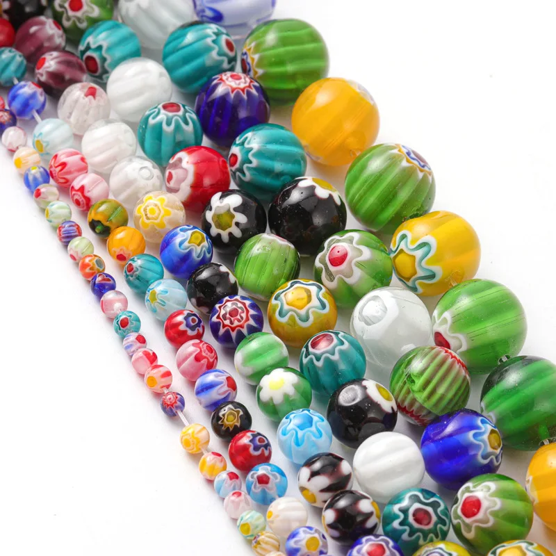 Mixed Flower Pattern Millefiori Glass Round 4mm 6mm 8mm 10mm 12mm 14mm Loose Beads for Jewelry Making DIY Crafts Findings