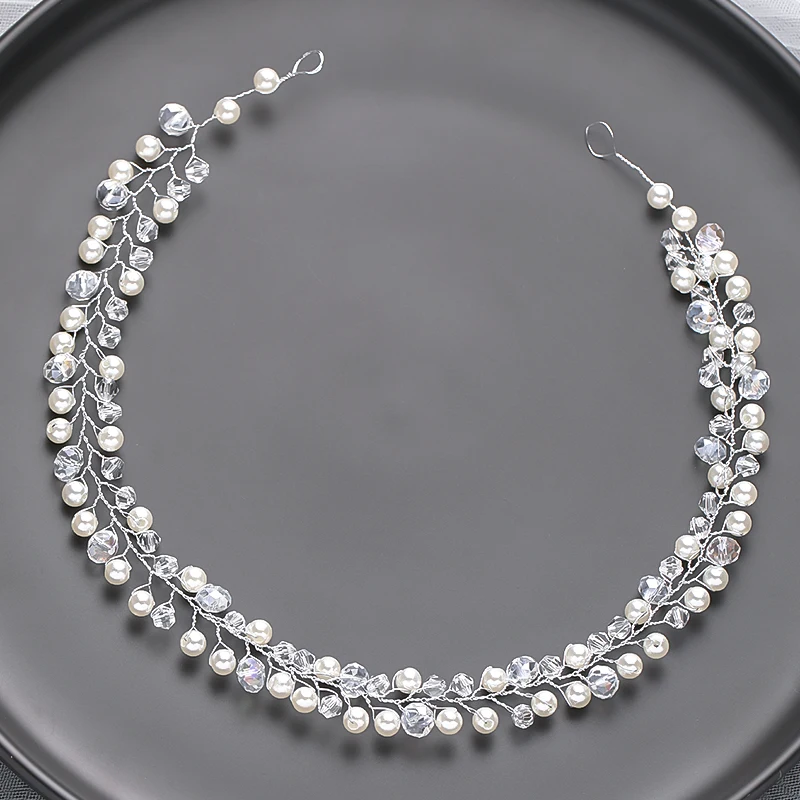 Silver Color Fashion Pearl Hair Bands Vines Handmade Copper Crystal Headbands For Wedding Hair Accessories Women Jewelry