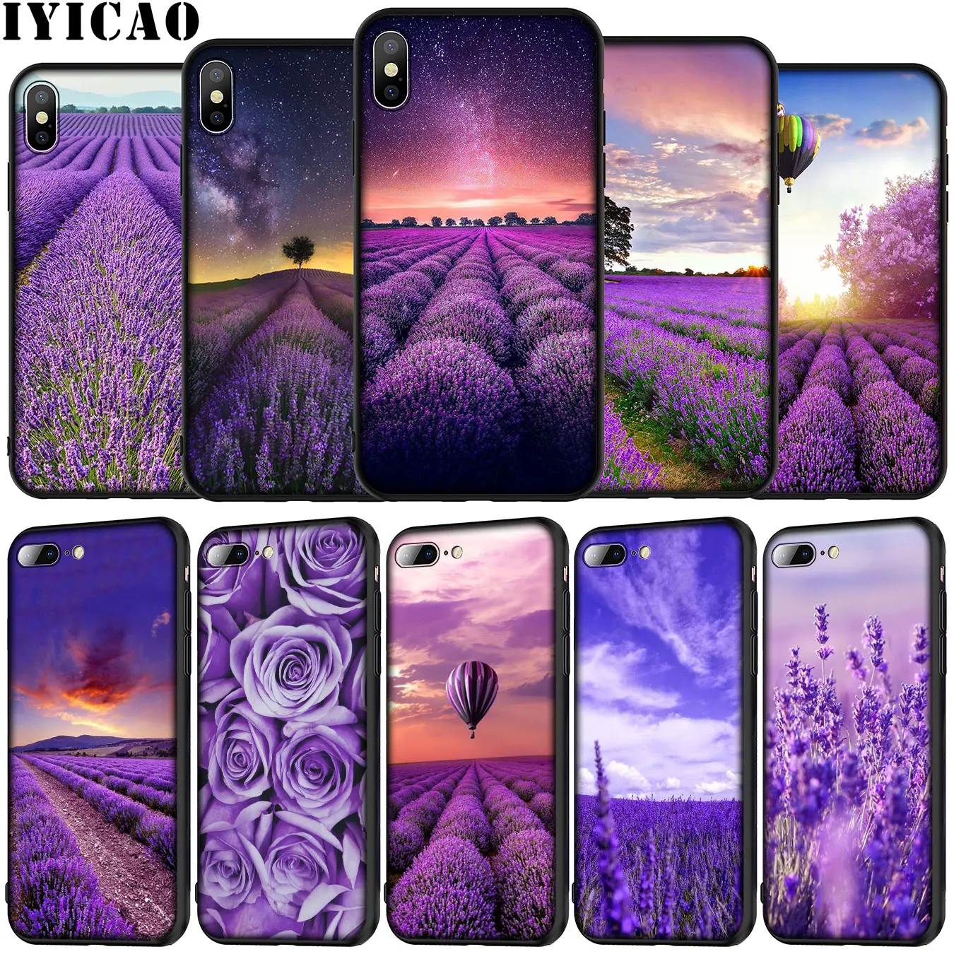 IYICAO Lavender Fields Purple Flower Soft Silicone Phone Case for iPhone XR X XS 11 Pro Max 5 5S SE 6 6S 7 8 Plus Black Cover | Мобильные