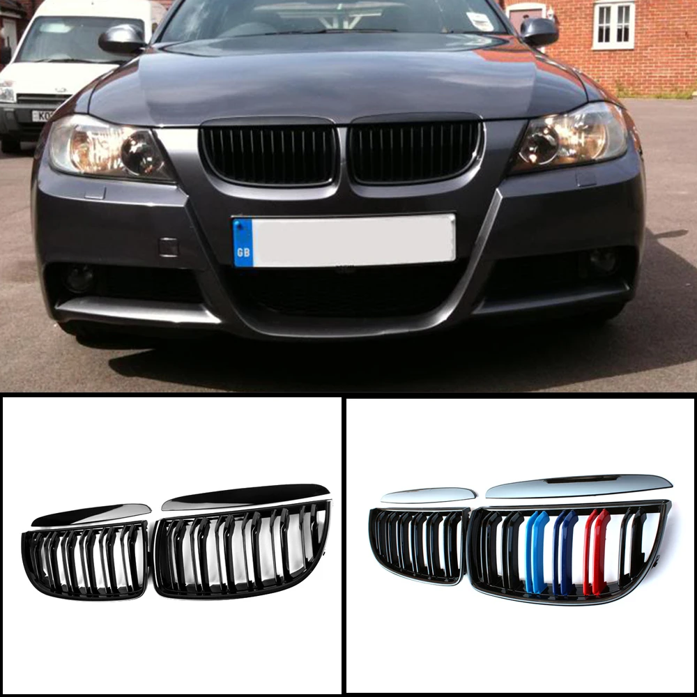 2x Glossy Black Front Kidney Grill Grilles for BMW 3 Series E90 E91 09-11 MA1778