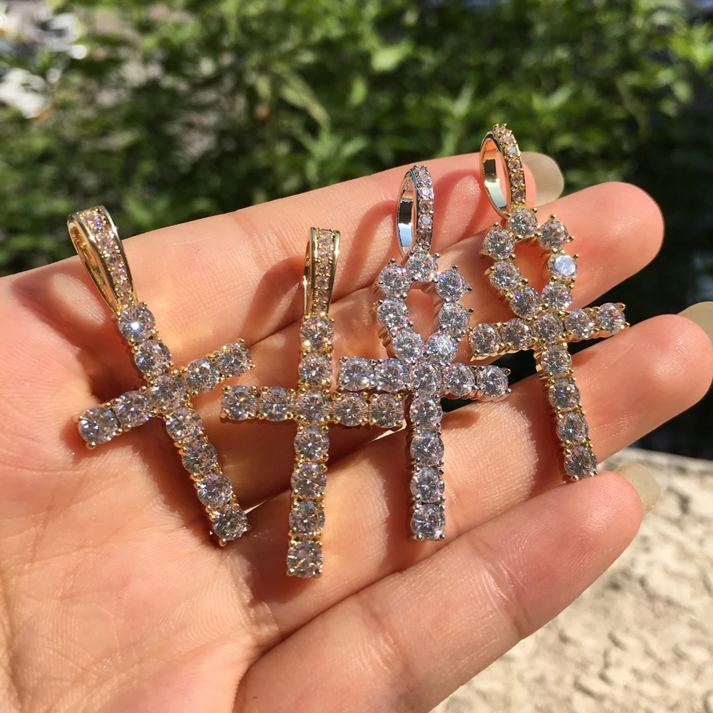 

Iced out cross necklace pendant hip hop jewelry Cubic Zircon ankh necklace gold silver for party