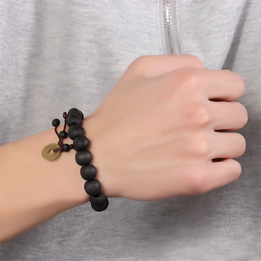 Wood Bead Buddha Bracelet 1Pc Copper Coin Women Men Lucky Religion Bracelets Charm Jewelry