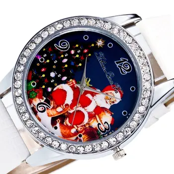 

Quartz Watch Santa Claus Xmas Tree Background Crocodile Pattern Leather Strap Round Dial Quartz Watches Christmas Best Gift
