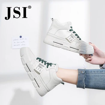 

JSI spring new ladies outdoor shoes round head lace-up breathable small white shoes fashion thick bottom high-top flat shoes Y19