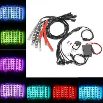 

8/12pcs Motorcycle Decoration RGB Flashing Light Flexible 5050 LED Strips 15 Colors Glow Neon Wireless Remote Control Universal