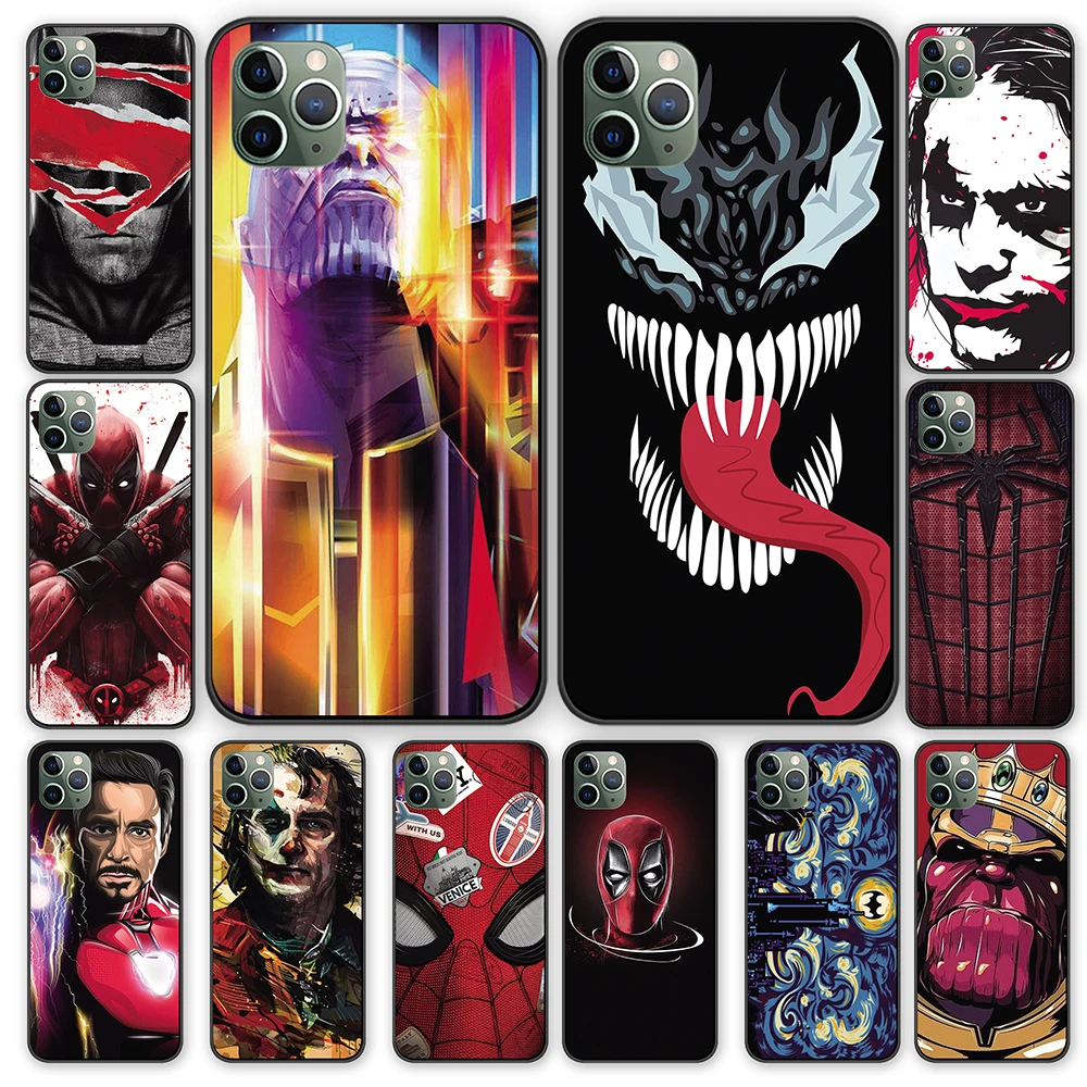Marvel DC Comics Iron Man SpiderMan joker Batman Black TPU Case cover For iPhone 5 5S 6 6s 7 8 Plus X XS XR 11 Pro Max | Мобильные