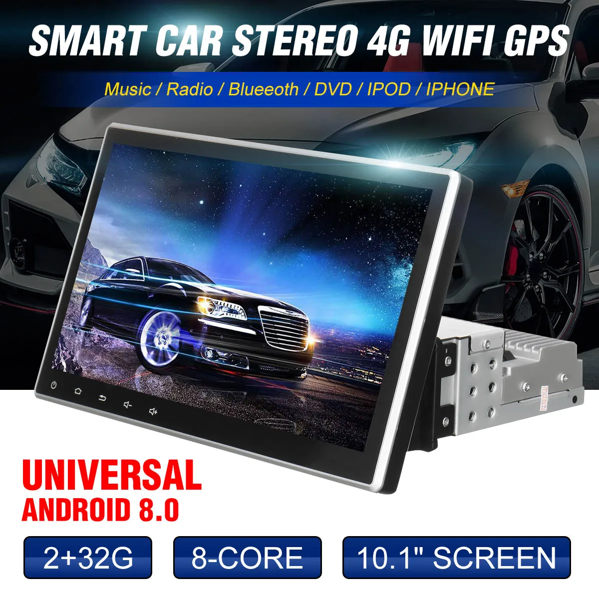 Clearance 10.1" Android 8.0 Car Radio 1 Din 8Core Stereo Receiver GPS Stereo Wifi bluetooth RDS Audio Universal Car Multimedia Player 1