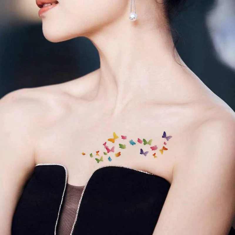 Arc En Ciel Colore Faux Temporaire Tatouage Autocollant Papillon Fleche Plume Coeur Conception Pour Visage Poitrine Bras Vacances Fete Tatouage Aliexpress