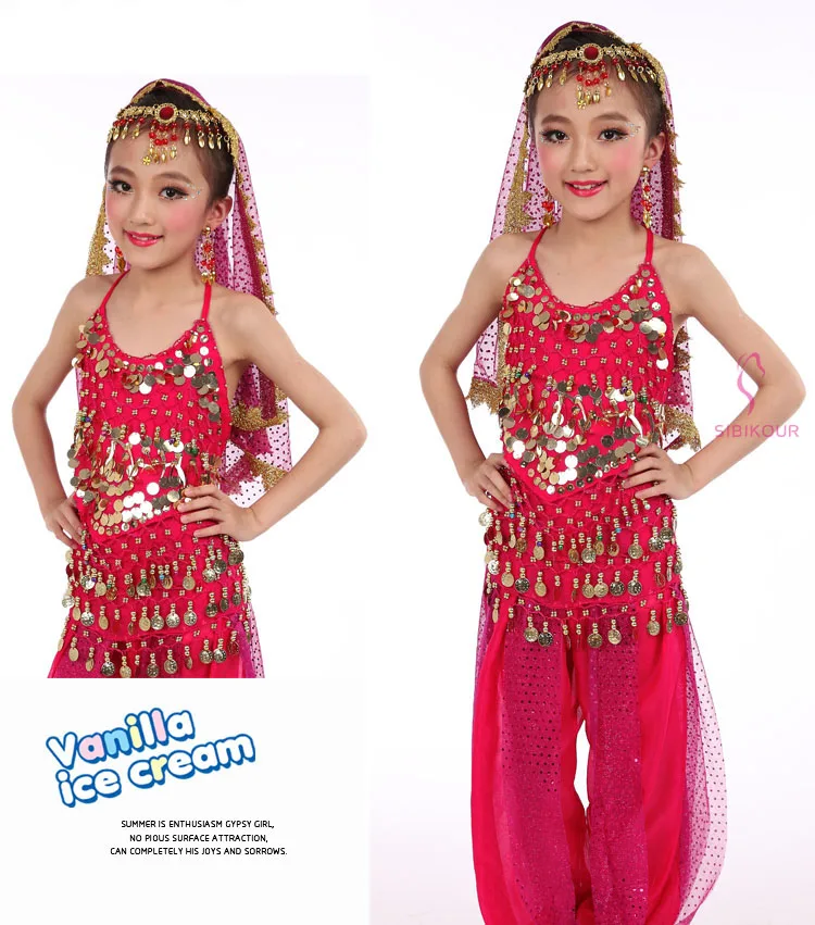 8 цветов детский набор костюма для танца живота Восточные Танцевальные костюмы для девочек Египетский Болливуд индийский танец живота одежда индия