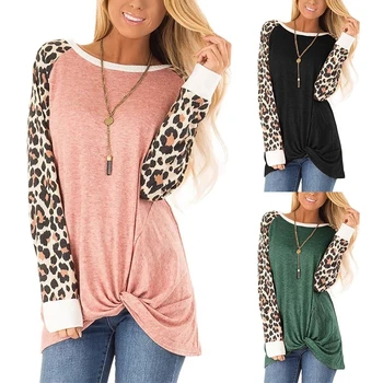 

Women's autumn and winter round neck casual pullover leopard print long-sleeved loose collar shirt