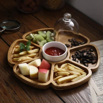 

Petal Shaped Six Compartments, Nut Box, Dried Fruit Plate, Creative Compartment Snack Plate, Fruit Plate with Ceramic Bowl Cover