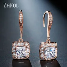 ZAKOL модные серьги-капли квадратной формы с микро кубическим цирконием, женские вечерние украшения, подарок FSEP2026