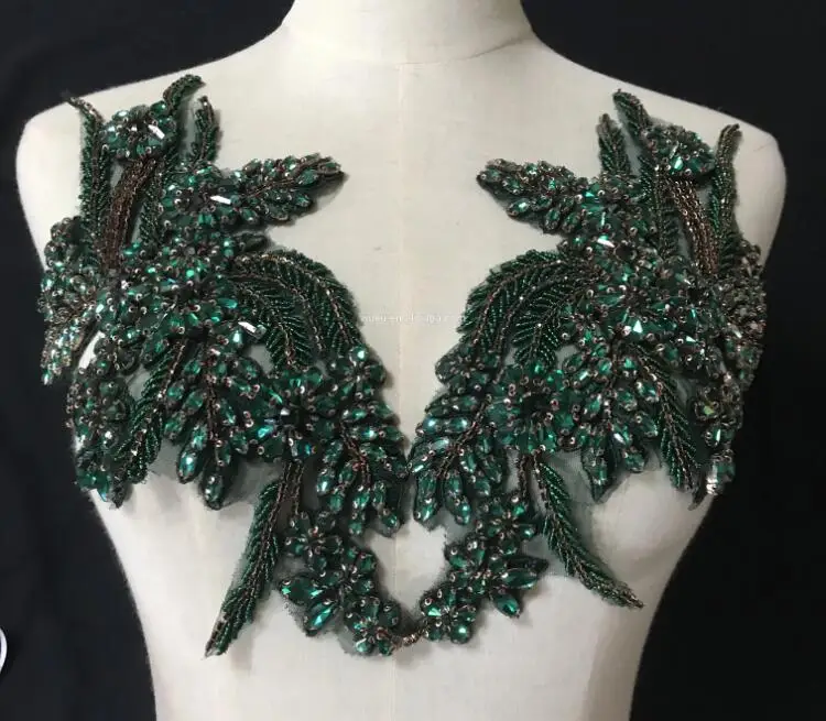 Bling полезные дизайнерское платье с украшением в виде кристаллов цветы из кружева для аппликаций в зеленом цвете