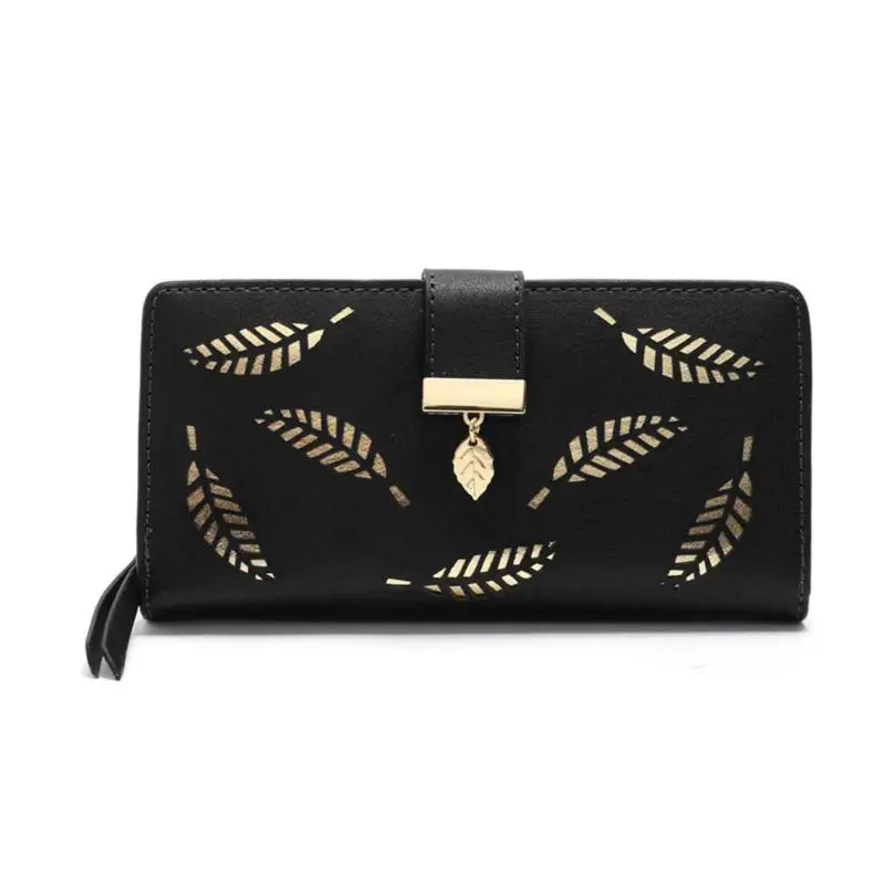 

Durable Wallets Classic Delicate Texture Fashion Women Coin Purse Leather Hollow Leaves Money Long Wallet Card Bag Holder