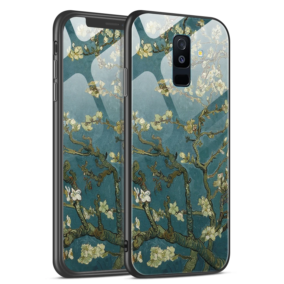 Для samsung Galaxy A6+ A8+ звездный узор из закаленного стекла жесткий чехол для Galaxy A6 A8 Plus полная защита ударопрочный корпус - Цвет: W124