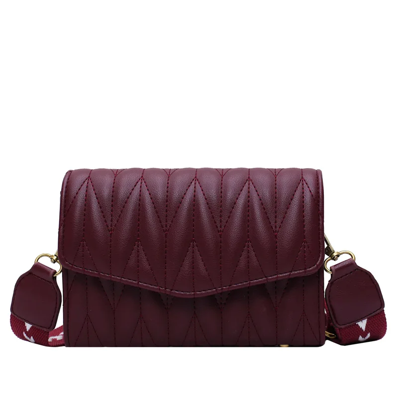 Модная маленькая сумка с вышивкой, женская сумка с широким ремешком, сумки через плечо, роскошные кожаные женские сумки, женская сумка-мессенджер - Цвет: wine red