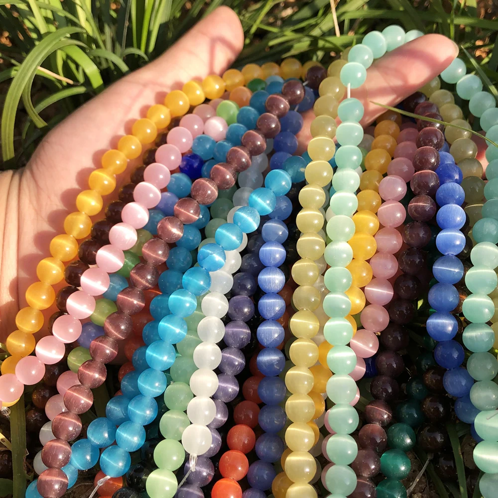 Loose Stone Beads Cat Eye Natural Opal Round Beads For Jewelry Making DIY Bracelet 15'' 4 6 8 10 12mm