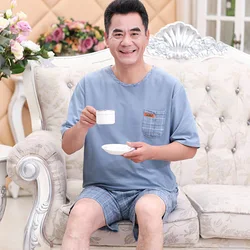 Middle-aged and elderly dad pajamas men's summer cotton short-sleeved middle-aged loose plus size thin suit