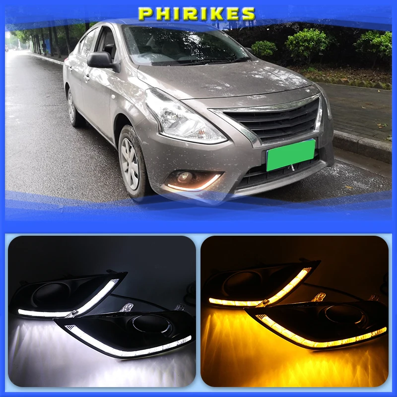 

car styling For Nissan Almera Latio Sunny Versa 2014 2015 2016 2017 2018 LED DRL Daytime Running Lights Daylight Fog Head Lamp