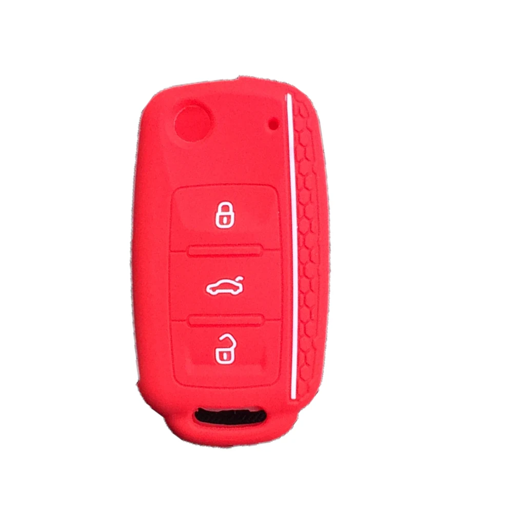 OkeyTechKey креативный силиконовый чехол для ключей от машины для Volkswagen V W Lamando Tayron Caddy Polo Tiguan Bora дистанционного авто аксессуары - Название цвета: Red