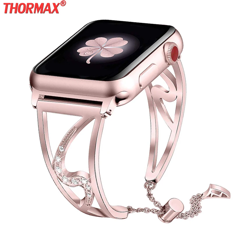 Женские бриллиантовые часы ремешок из нержавеющей стали для iwatch полосы Apple watch 5 4