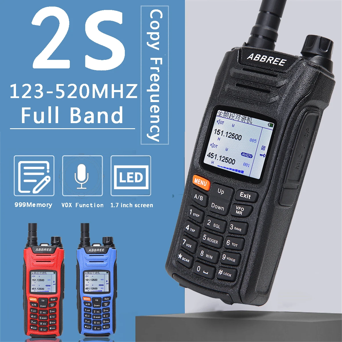 Abbree Arf6 Automatic Copy Frequency Portable Walkie Talkie 123520mhz
