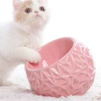 

New Geometry Cat Bowl Ceramic Protection Cervical Food Bowls Rice Bowls Oblique Cat Bowl Anti-tip Dog Feeder