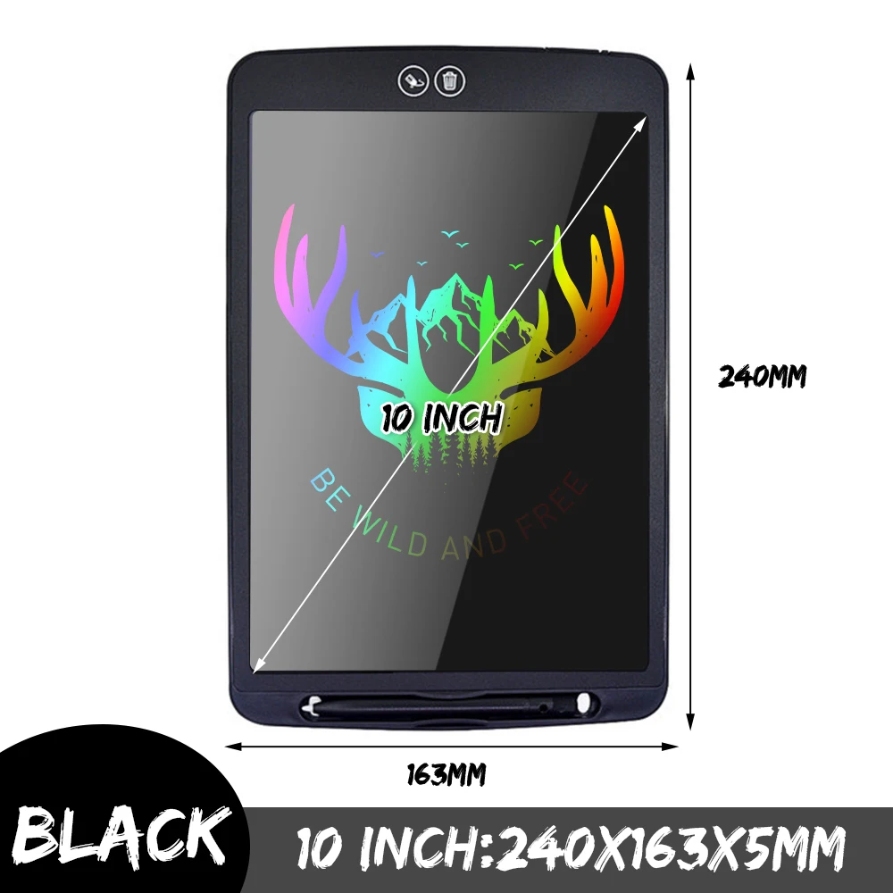 10 inch black 12 дюймов ЖК-дисплей планшет для письма частично стирания доска для рисования электронный Толстая ручка подсветка колодки цифровые красочные Планшеты - Цвет: 10 inch black