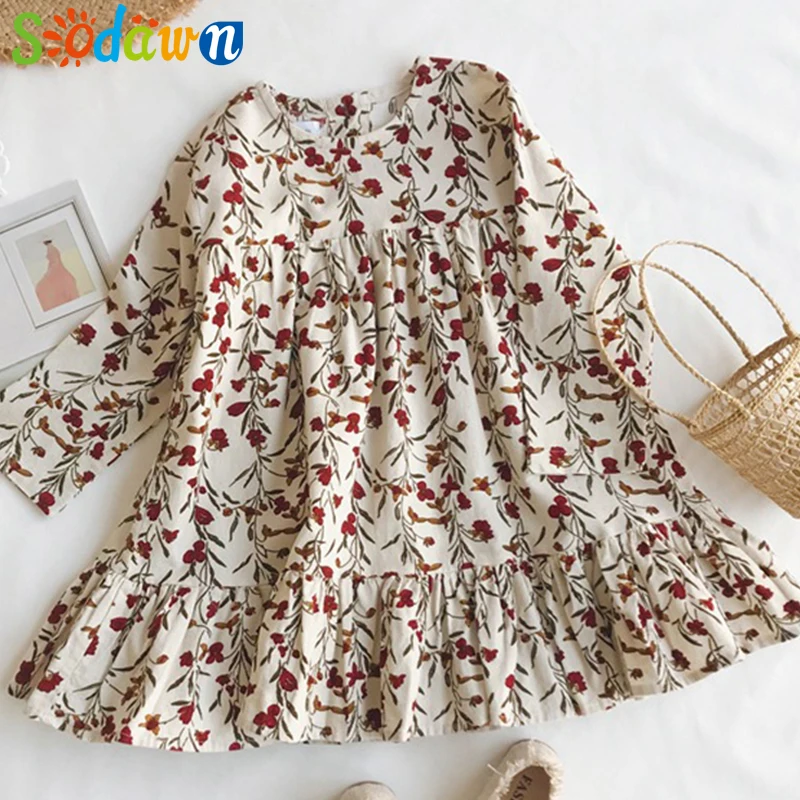 Sodawn/одежда для девочки г. Осенние платья для девочек новое платье в Корейском стиле с цветочным рисунком для девочек, детское платье принцессы