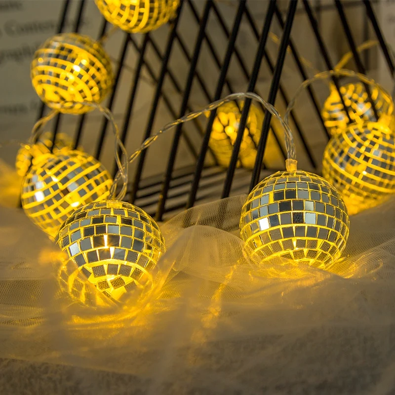 

Disco Mirror Ball LED String Light Decorative Fairy Light For Holiday Wall Window Tree Decorative Party Yard Garden Light