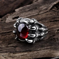 Gothic Dragon Claw Vintage Men Ring Black/Red Synthetic Stone Punk Inlaid Ring Jewelry Women Glamour Accessories Halloween Gifts