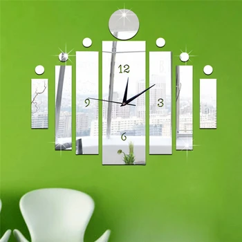 

Luxury 3D Mirror Silver Wall Clock Modern Design Home Decor Watch Wall Sticker Living Room Bedroom Decor Wall Clocks J50
