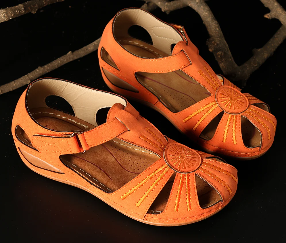 

LASPERAL Women's Sandals Summer Ladies Shoe Leather Sandals For Women Flats Retro Style Soft Bottom Mother Shoes Woman