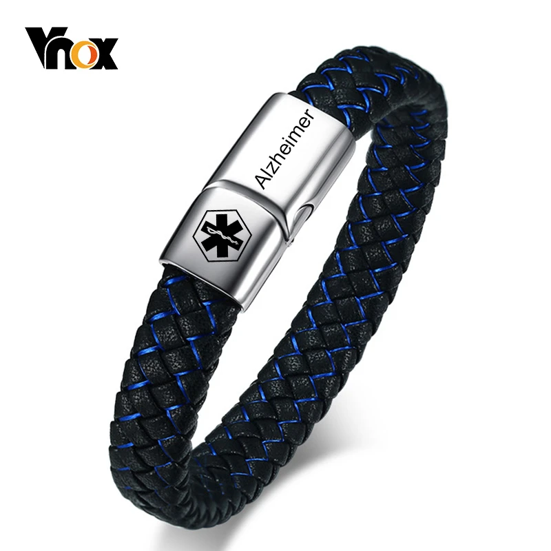 Personalized Medical Alert Bracelet – Engravable Leather & Stainless Steel With Magnetic Clasp-788853