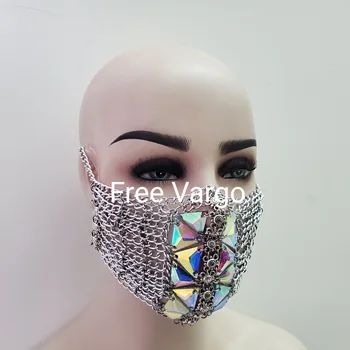 

Holographic Rhinestone Burning Man Crystal Chain Half Face Mask Halloween Rave Mask Stage Dj Wear Costumes Festival Mask Unisex