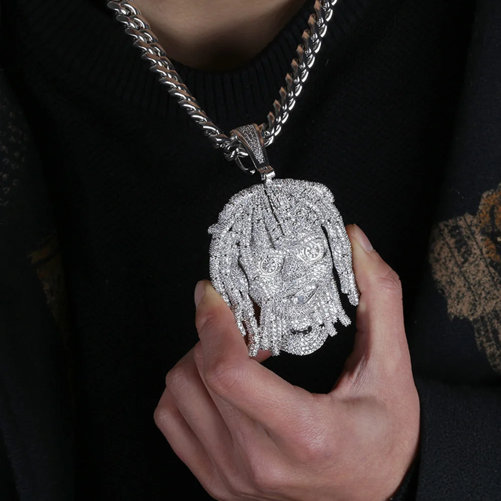 Серебряное микро ожерелье с кулоном из Кубического циркония Lil Pump с 10 мм кубинской цепочкой, Мужская цепочка в стиле хип-хоп, ювелирное изделие, подарок