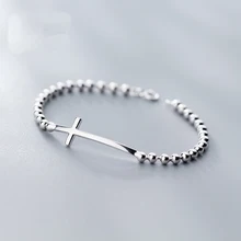 925 браслеты из стерлингового серебра для женщин, модные ювелирные изделия, подарок, простой крест, маленький круглый парадный браслет из бусин для девочек