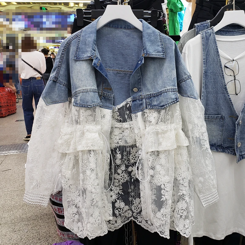 

Women's Denim Jacket Lace Jacket 2020 Spring Summer New Lace Jeans Coat Fashion Ladies Jackets Ropa De Mujer Chaquetas Mujer