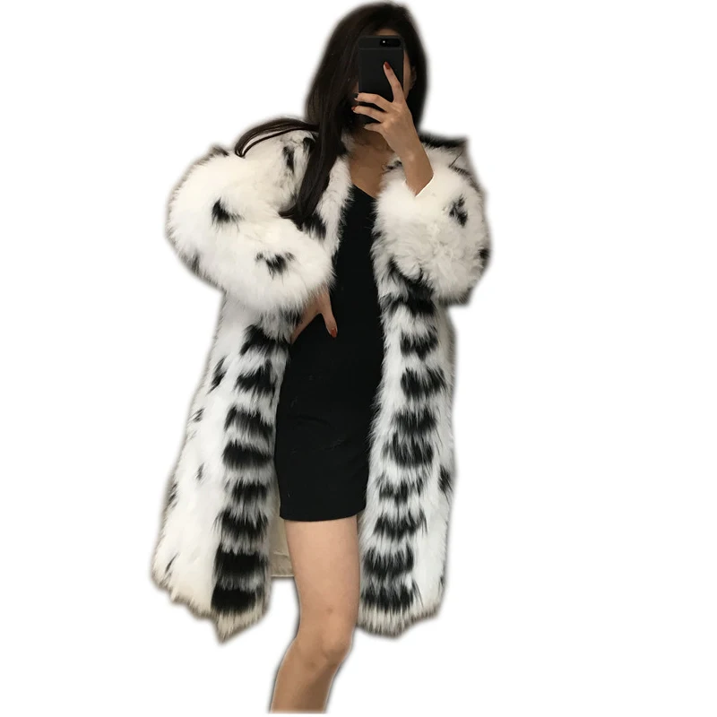 

Harppihop fox fur overcoat extra longer 100cm length full sleeve natural fox fur coat Knitted Real fox fur coat/ jacket overcoat