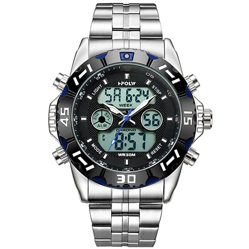 Silver Blue Мужские часы, цифровой светодиодный, Топ бренд, роскошные часы, Chronos, будильник, G, спортивные часы, мужские ударные часы, Relogio Masculino - Цвет: Silver Blue