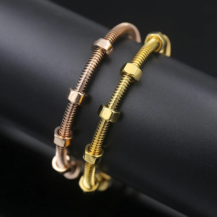 Высокое качество, модный Титановый стальной браслет с шестью гайками, Ретро стиль, женский браслет с резьбой, брендовые ювелирные изделия для женщин